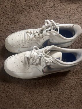 Nike White Low-Top Sneakers with Iridescent Swoosh